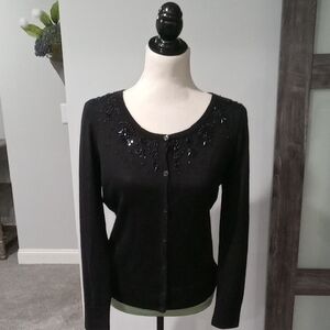 Semantiks Black Long Sleeve 7 Button Cardigan With Beading Size Large Petite